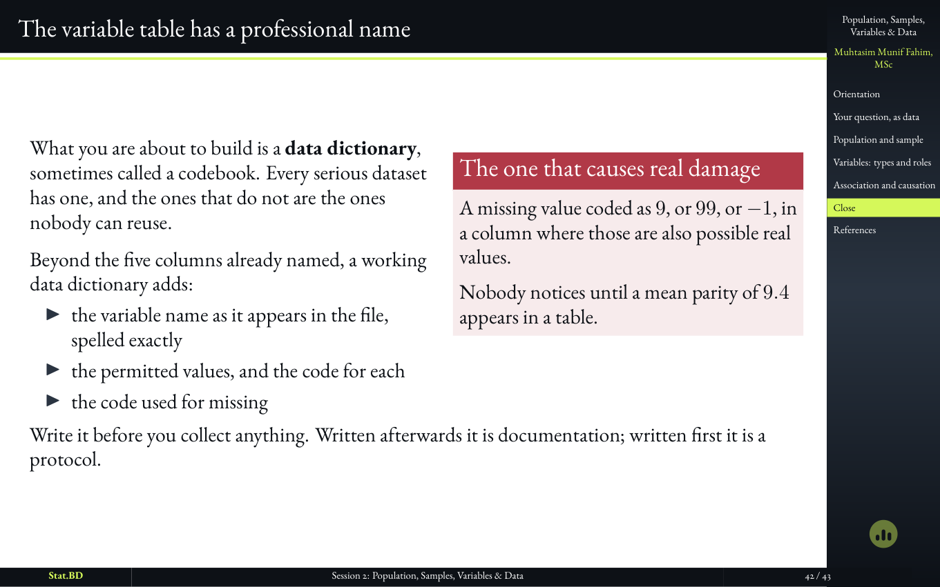 Session 2, Close: The variable table has a professional name.