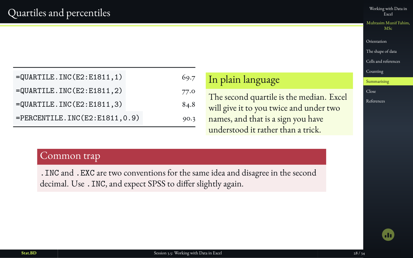 Session 3.5, Act IV · Summarizing a numerical column: Quartiles and percentiles.